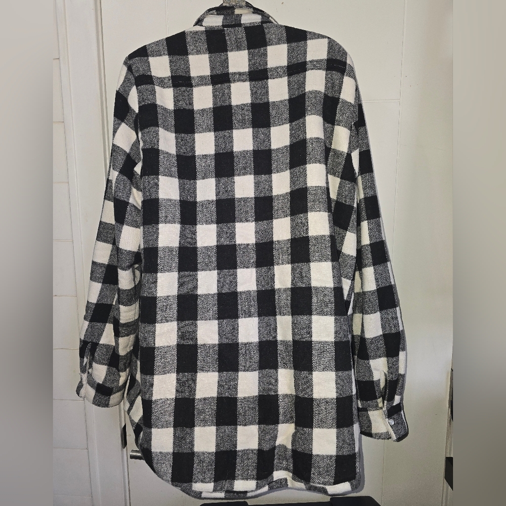 Bluivy Plaid Sherpa Lined Black/White Checkered Shacket Sz L - Picture 8 of 10